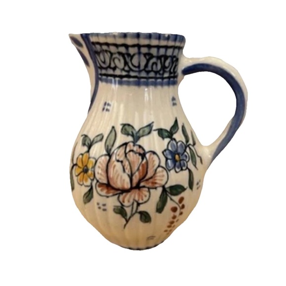 Other - Vintage Hand Painted Italian Pottery Pitcher Floral Jug 5” Farmhouse Decor